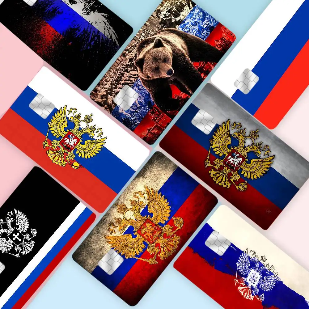 Russian Flag Anime Front Cover Film Sticker Skin For Credit Debit Card Small Large Chip