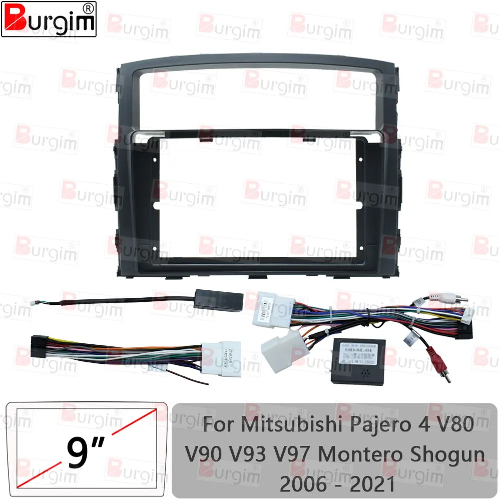 Car Radio Frame For Mitsubishi Pajero Montero Shogun 2006-2021 9 inch 2DIN Stereo Panel Harness Wire Power Cable Canbus Decoder