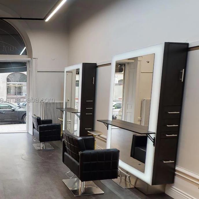 

Wholesale Lighted Hair Salon Barber Station Styling Mirror Stations for Salon