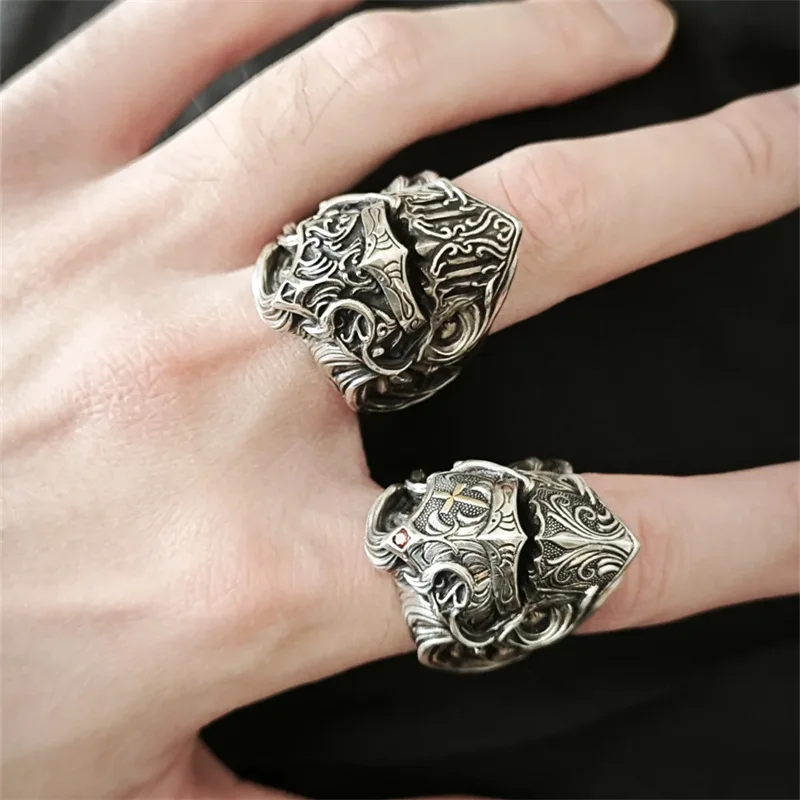 New Knight Helmet Armor Ring Exquisite Carved Retro Trendy Men Finger Rings Punk Vintage Male Jewelry Gift