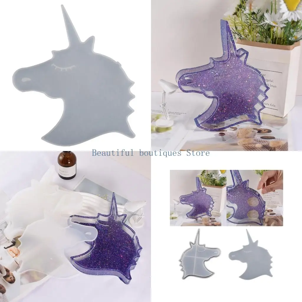 

U4LF Non-stick Unicorn Piggy Bank Mold Coin Storage Box Silicone Mold DIY Resin Crafts Tool for Making Home Decoration