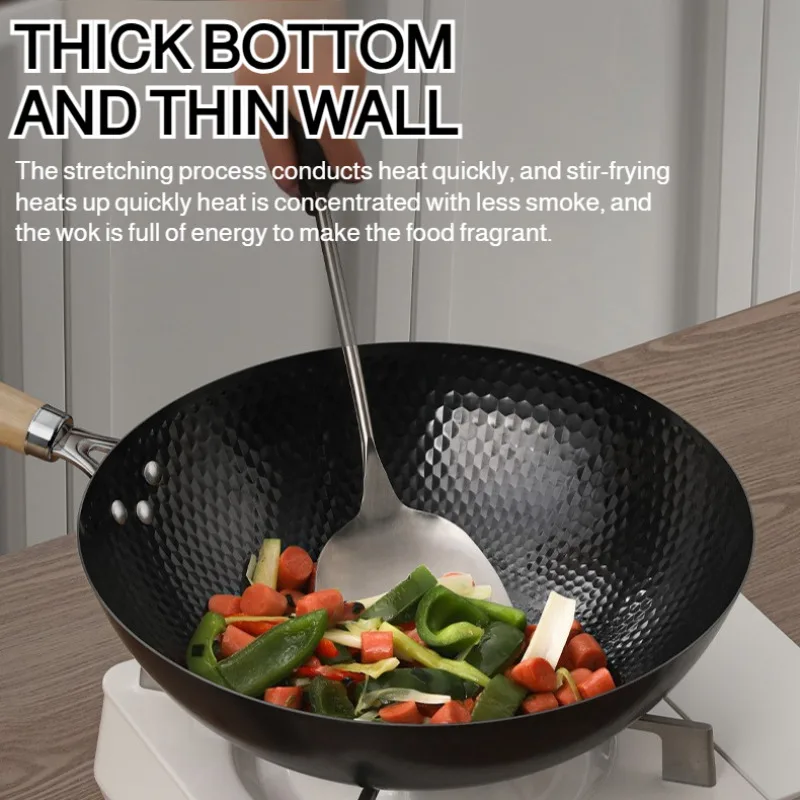 Sartén para freír tradicional para el hogar, sartén plana antiadherente Wok de hierro sin recubrimiento, compatible con todos los estufas, ideal para cocinar en el hogar