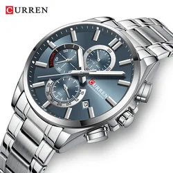 CURREN Men's Watches Top Brand Luxury Watch for Men Original Waterproof Stainless Steel Chronograph Moon Phase Date Rota Dial