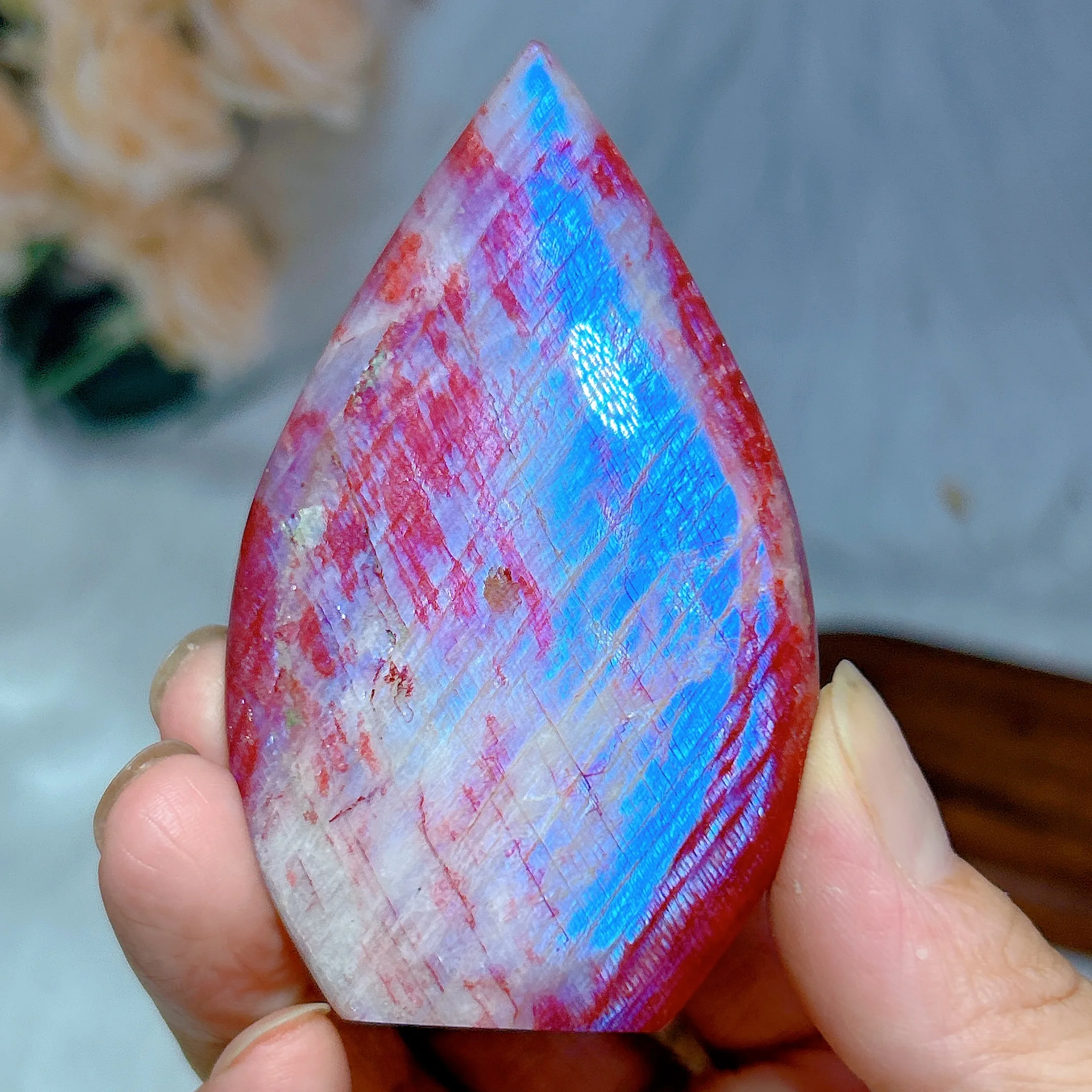 Natural Crystals Fire Quartz With Moonstone Freeform Rainbow Blue Flashy Healing Reiki High Quality Home Decoration Gift Energy