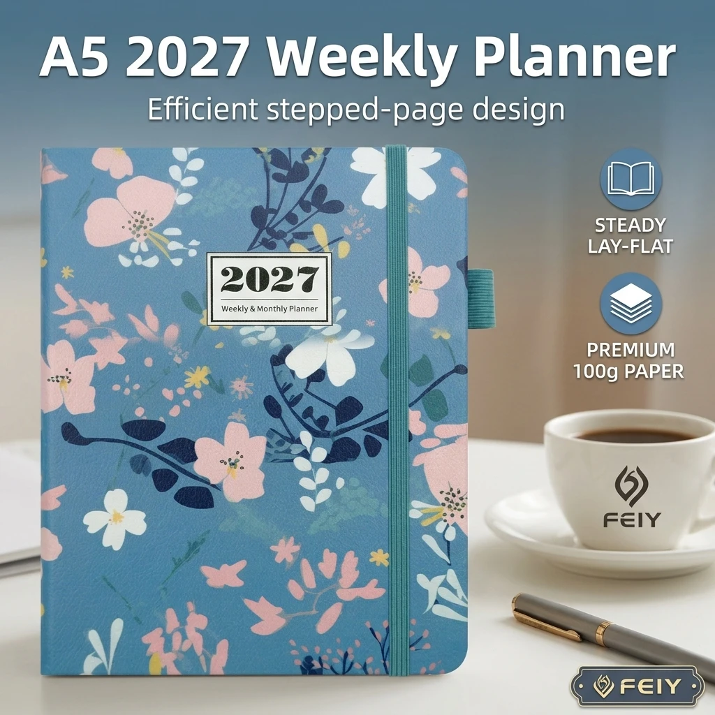Hardcover Weekly Planner for Office Students A5 2027 Calendar Notebook Stair Step Layout Journal Time Management Organizer