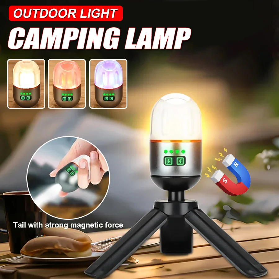 Mini LED Camping Lights with 9 Modes Warm white Magnetic Flashlight Multifunctional Camping Atmosphere Lights Emergency Lighting