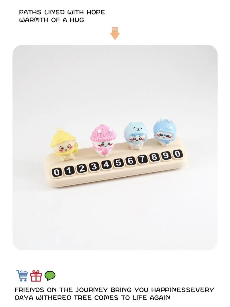 Chiikawa Temporary Parking Number Plate Cute Car Phone Sign Dashboard Ornament Auto Interior Decor Hachiware Usagi Car Accessory