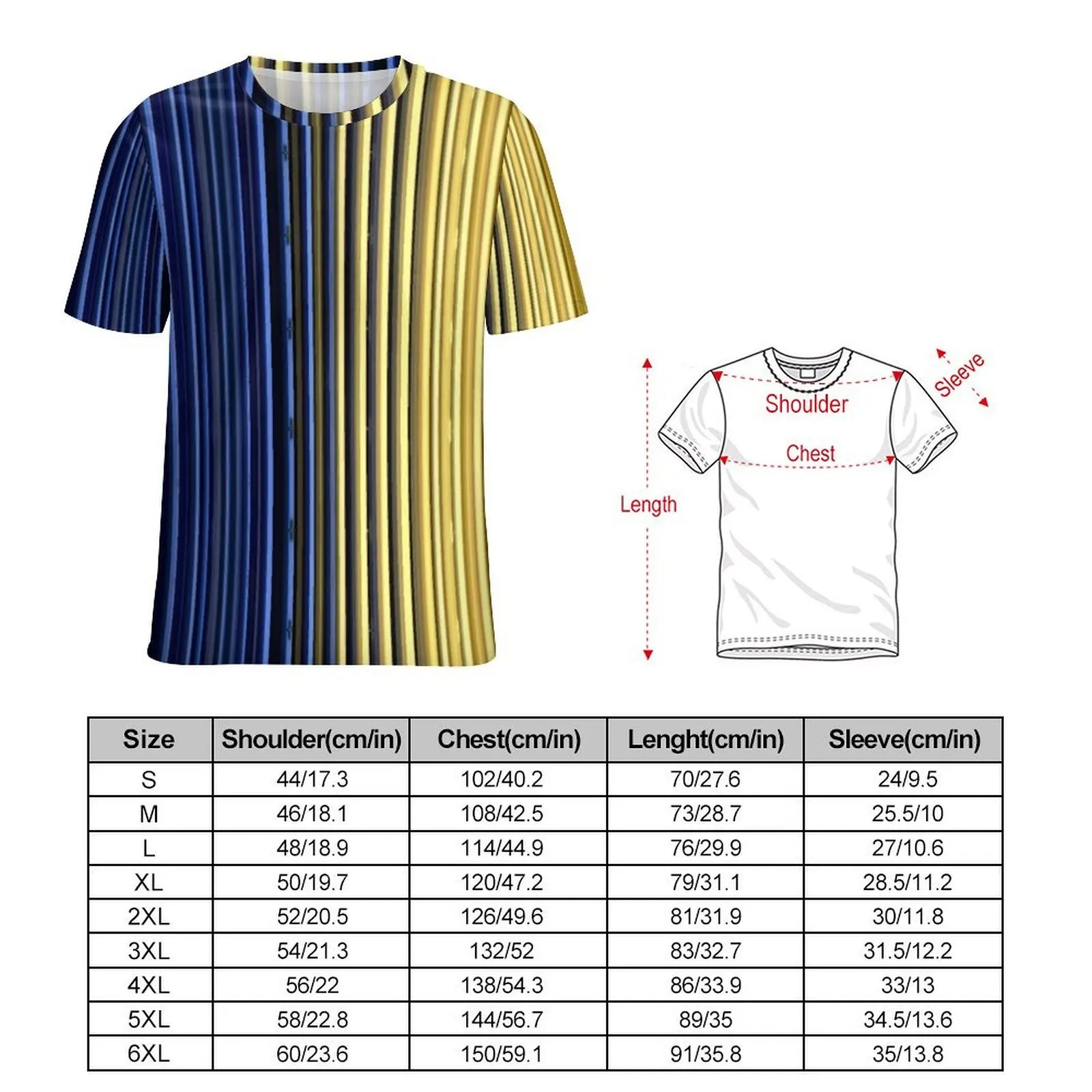 Yellow Blue Striped T Shirt For Male Two Tone Graphic O Neck T Shirts Premium Trendy Tops Short Sleeve Kawaii Big Size Tee Shirt