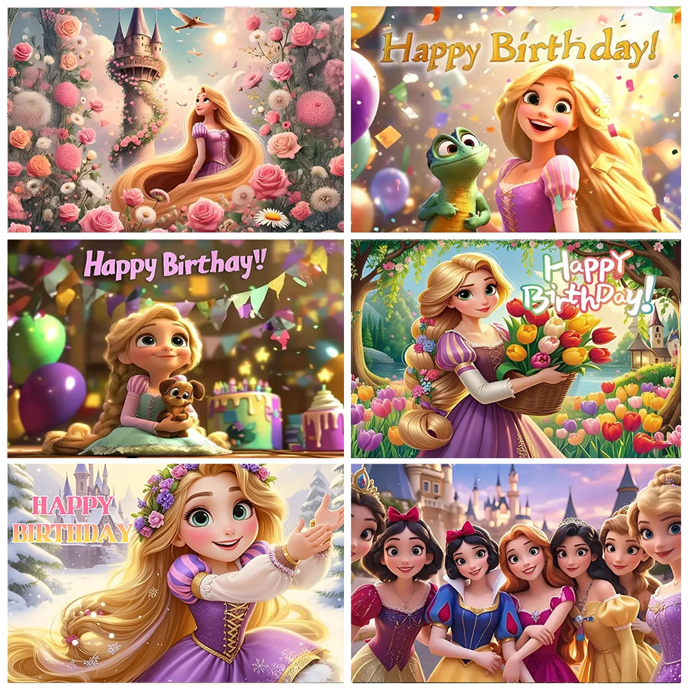

Disney Cartoo Rapunzel Theme Birthday Party Background Flower Party Decoration Banner Photozone Backdrop Baby Shower Supplies