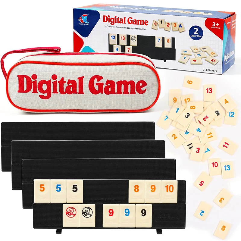 Rummy Cube Game with 4 Racks, 106 Rummy Cube Game Set with Portable Case, Rummy Tiles Travel Set for Family Classic Board Games