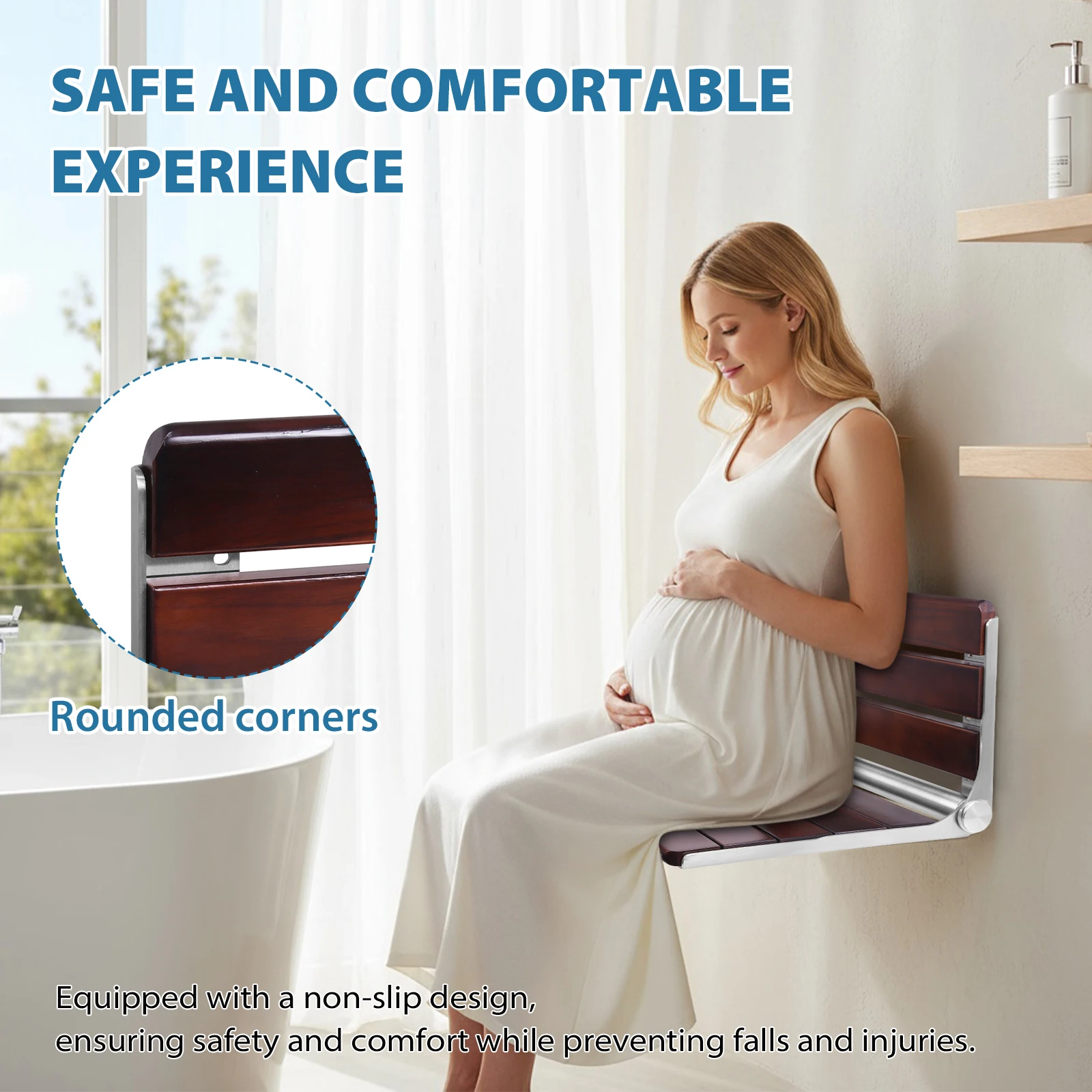 

18-дюймовая деревянная складная скамья для душа, настенное крепление, откидное сиденье для душа для домашнего ухода