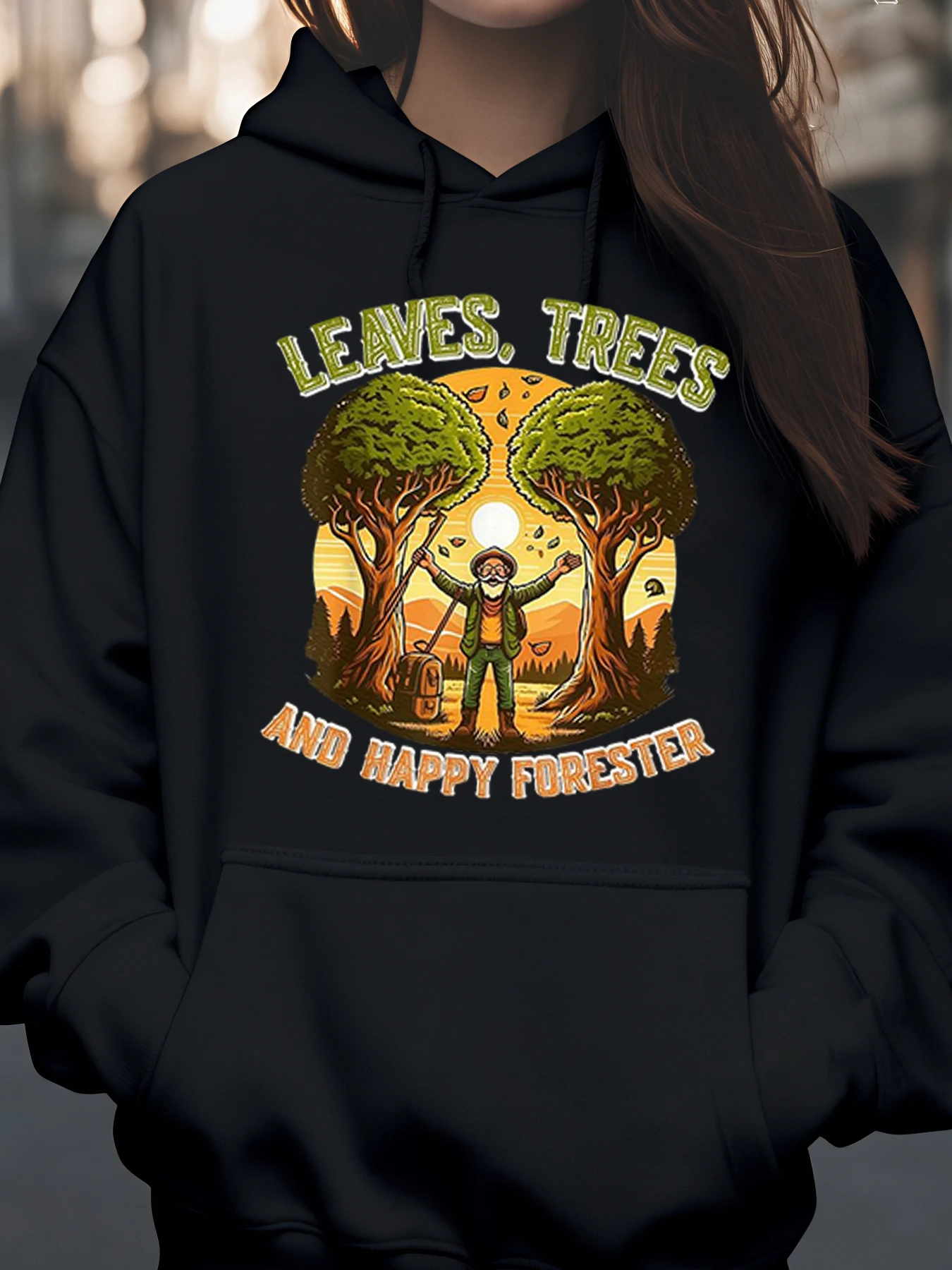 

Толстовка с принтом листьев и счастливого Форстера, осенняя уличная повседневная одежда унисекс для любителей природы