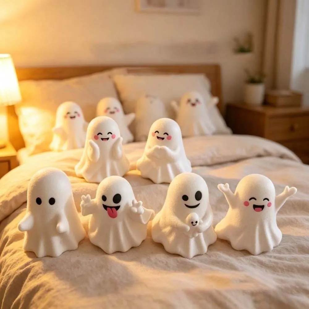 PVC Cute Ghost Figurine Mini Size Light Weight Mini Desk Ornament Cute Expressions Eco Friendly Ghost Pen Holder