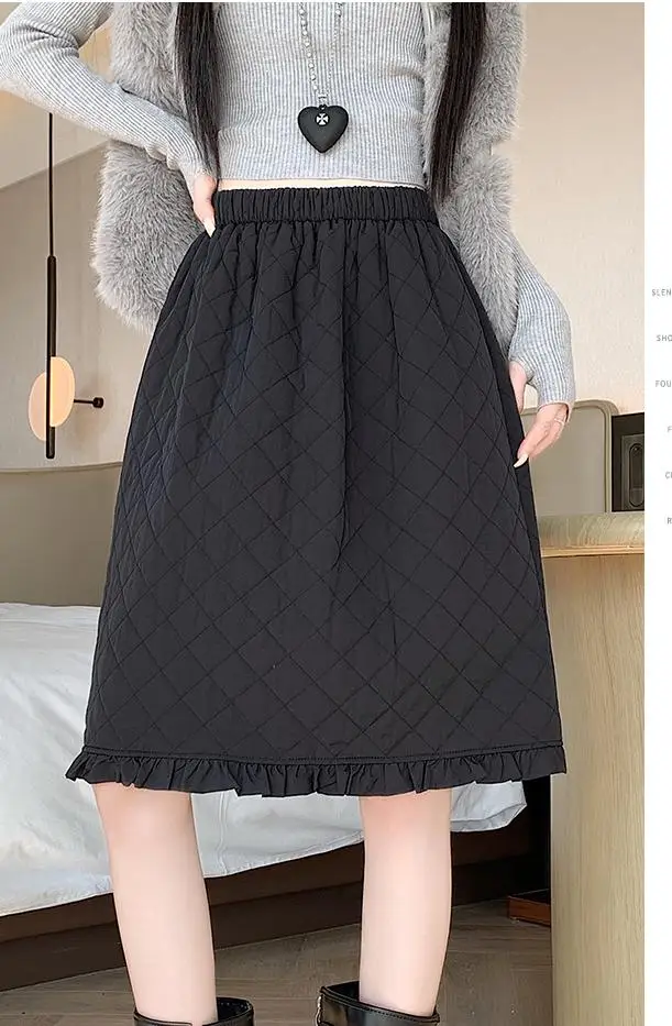 

Женская осенне-зимняя элегантная хлопковая юбка с эластичной резинкой на талии, женская толстая теплая стеганая юбка трапециевидной формы с ромбовидным узором