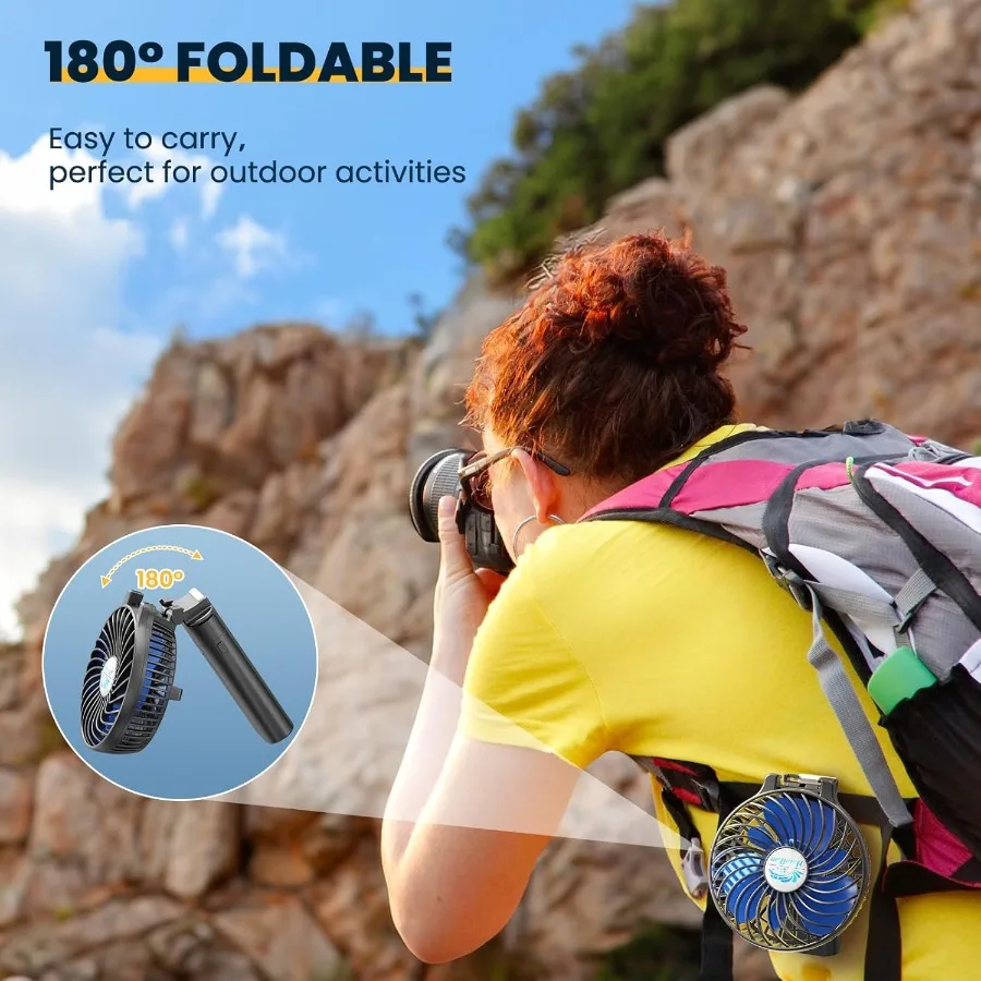 5200mAh Portable Handheld Fan Rechargeable with Power Bank3 Speeds Foldable Personal Cooling 2IN1 Hand Held Fan Battery Operate