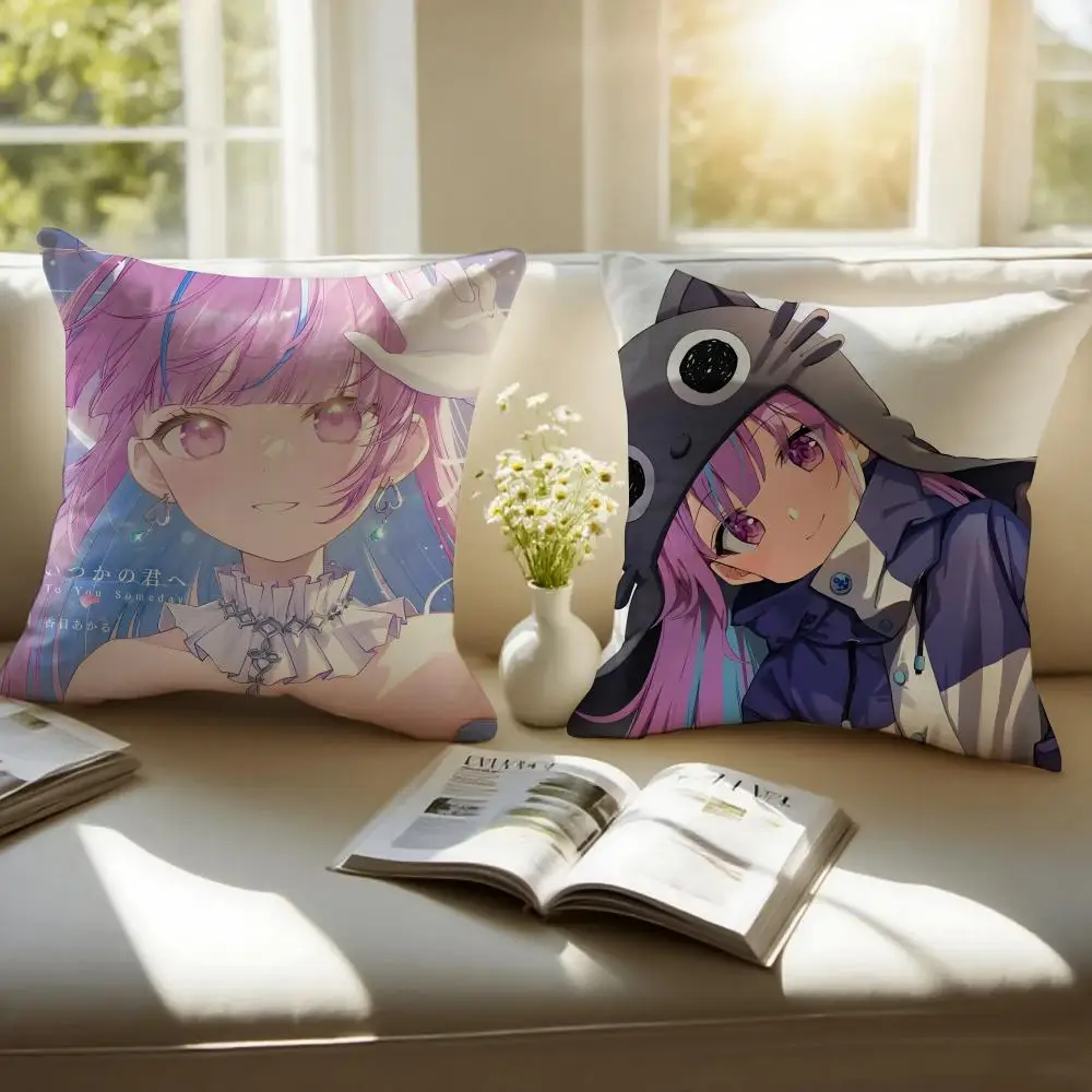M-Minato Aqua Pillow Vtuber Character Cushion Cushion Cover Pillowcase Anti-dustmite Invisible Zipper Short Plush Sofa Cushion