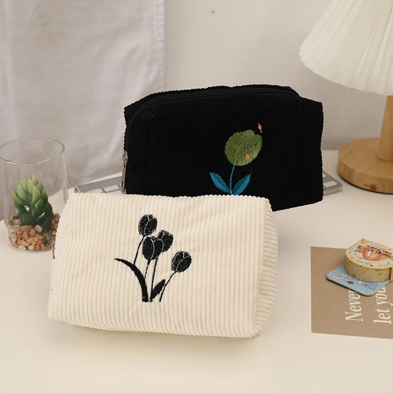 Flowers Pencil Case School Supplies Large Capacity Pencilcase Estuches Corduroy Trousse Scolaire Piornik Stationery Pencil Pouch