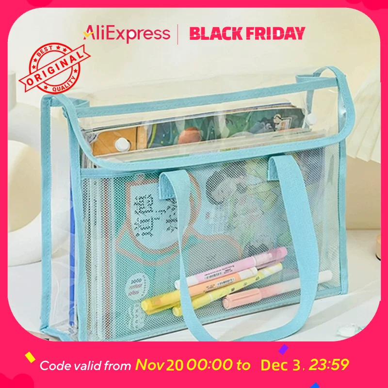 

Clear Tote File Bag - Waterproof, Large Capacity, for School, Office, Travel, Document Organizer, Hand Carry Handle (Tran