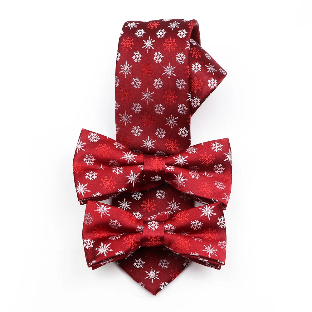 

New Novelty Christmas Polyester Tie Set Parent-Child Red Snowflake Pattern Bowtie For Christmas Party Suit Tie In Accessory Gift