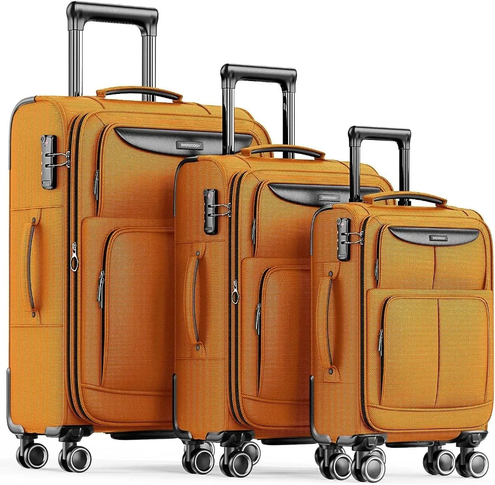 

SHOWKOO Luggage Sets 3 Piece Softside Expandable Lightweight Durable Suitcase Sets Double Spinner Wheels