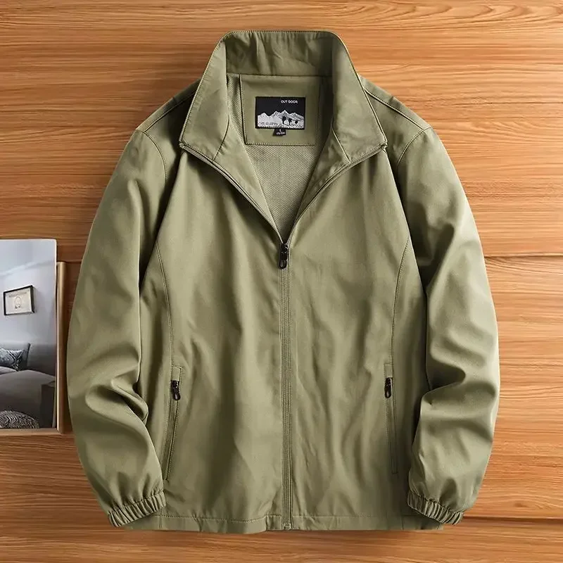 

Solid Color Stand Up Collar Bomber Jacket for Men Spring and Autumn Windproof Loose Casual Cargo Coat Outdoor Coat Male Tops