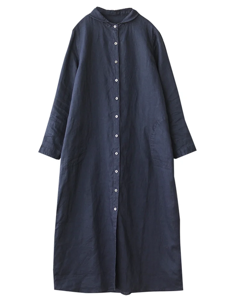 تنورة فنية طويلة من القطن والكتان من Dr irt ملابس نسائية مصممة خصيصًا بخصر فضفاض وزر واحد لون نقي للتنقل #5