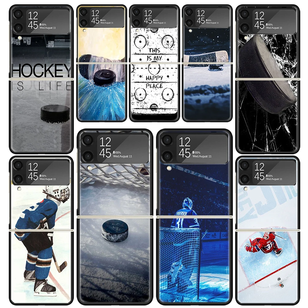 Ice Hockey Rink Sport Clear Phone Case For Samsung Z Flip 5 4 3 Galaxy ZFlip 6 5G Shockproof Hard Print Cover TPU PC Coque