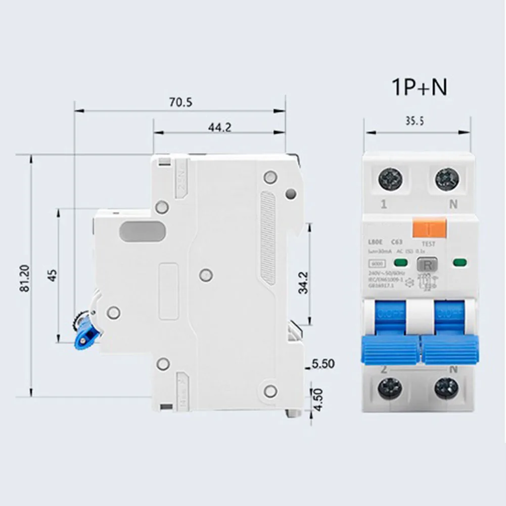 Leakage Protector FI Circuit Breaker RCBO 1P+N 16A 30mA Type AC with Power Cutoff for Protection Against Electric Shock