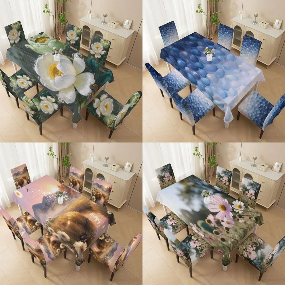 High Back Dining Chair Set Machine Washable Daisies Flower Stream Pattern, Dining Room Living Room Outdoor Patio