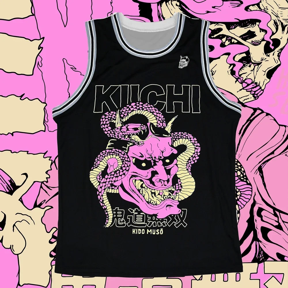 Bukon Monster Japan Culture Print Vintage Mesh Basketball Jersey Adults Kids Athletic Vest Y2K Martial Arts Streetwear Tank Top