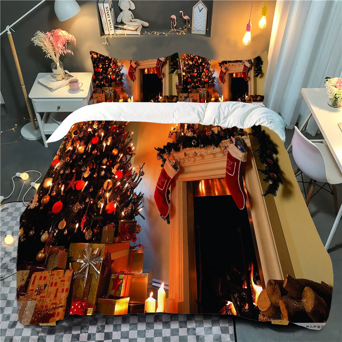 Santa Claus Print Duvet Cover for Adult Kids Bedding Set with Pillowcase Christmas Decor Quilt Cover 2/3pcs Set King Twin Size