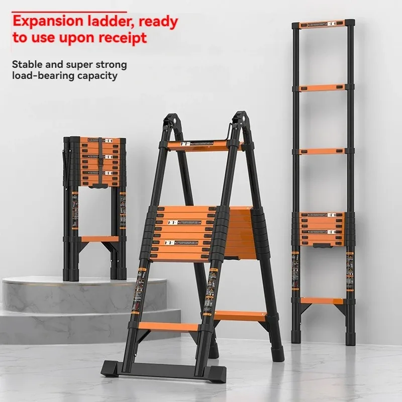 Escada telescópica dobrável grossa, escada multifuncional em espinha de peixe, adequada para casa/manutenção/exterior, armazenamento portátil