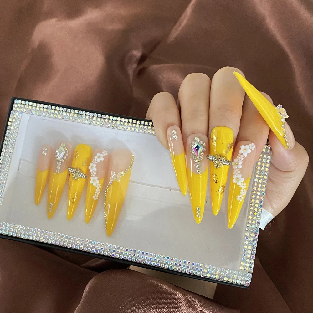 Salon Quality Luxury Designer XXXL Acrylic Hand Made Press On Nails 10PCS Ballerina Customization Artificial Fingernails