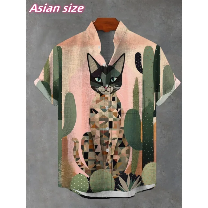Chemise hawaïenne à manches courtes pour hommes, motif géométrique coloré, graphique d'amour, chat, chien, imprimé en 3D, chemises Aloha amples, chemisier à revers, été