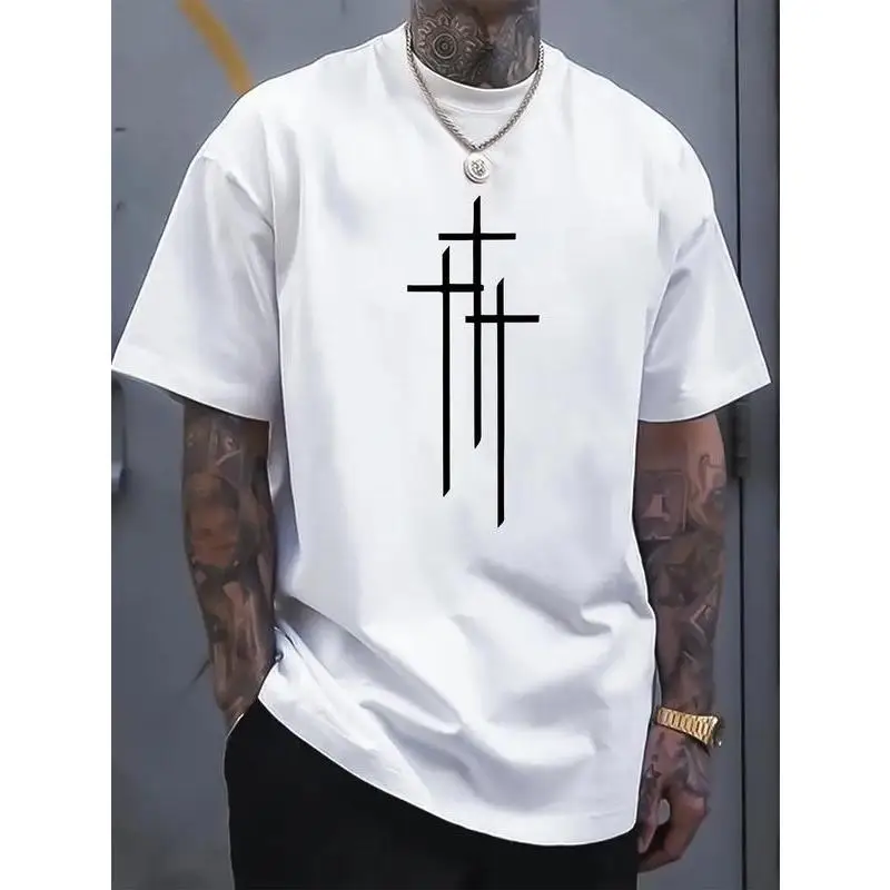 

Minimalist Cross Graphic T-Shirt Unisex Christian Faith Inspired Print Oversized Streetwear Casual Summer Tee S-3XL