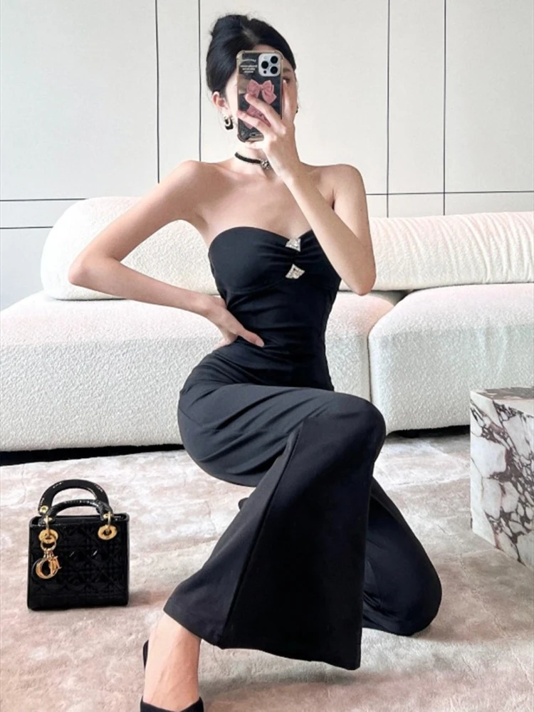 Women Elegant Chic Sleeveless Backless Jumpsuit Woman Solid Color Slim Wide Leg Jumpsuit