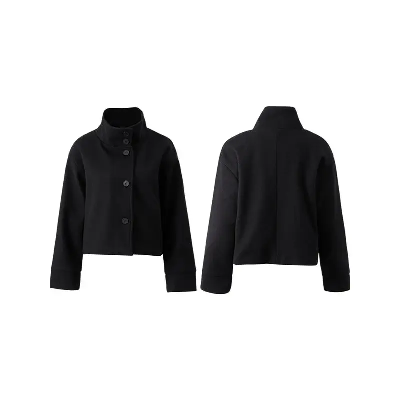 

Женское укороченное пальто-тренч A19Q из шерстяной смеси с воротником-стойкой и карманами для офиса и работы, зимнее