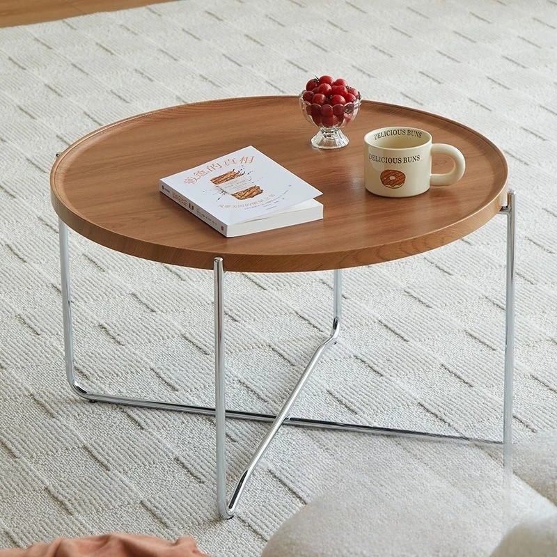 

Minimalist Italian living room coffee table small apartment light luxury corner table log tray table double-sided foldable round