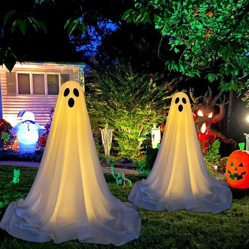 Upiorny duch Halloween Decor ze sznurkami świetlnymi obsługiwany drzwi wejściowe stojący duch ganek dziedziniec wystrój na Halloween na zewnątrz