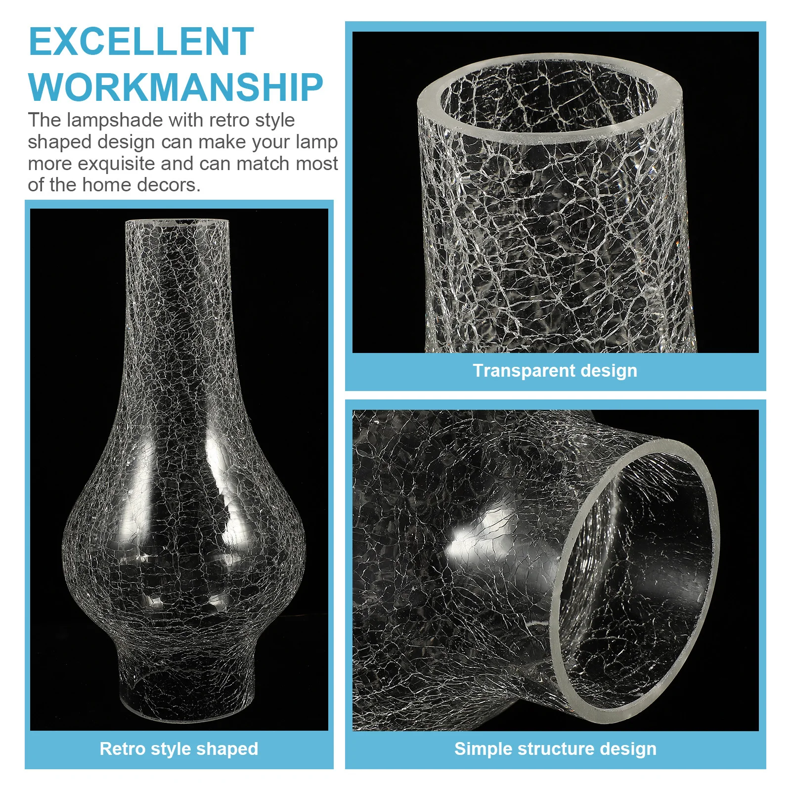 

Retro Cracked Texture Oil Lamp Shade High Temperature Resistant Glass Windproof Lamp Chimney Replacement Clear Glass