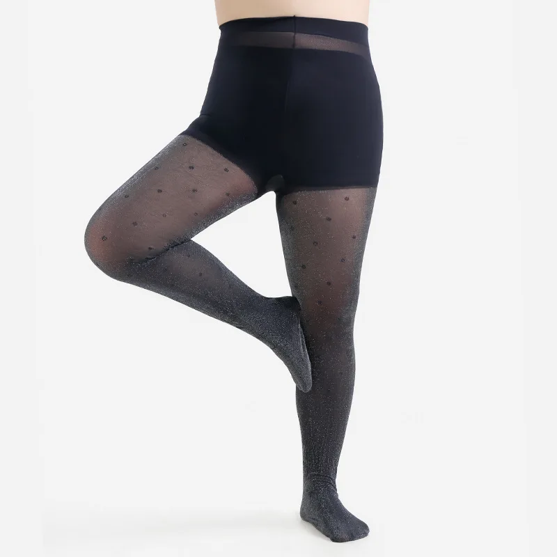 Femmes noir grande taille XL 2XL 3XL 4XL brillant argent fil dames confort ascenseur hanche nylon bonneterie collants
