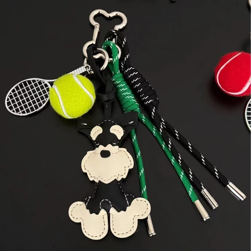 Hot Ins Leather Schnauzer Doll Bag Charms Y2k Woven Rope Hanging Decoration Couple Doll Keychain Cute Gift Bag Pendant Keyring