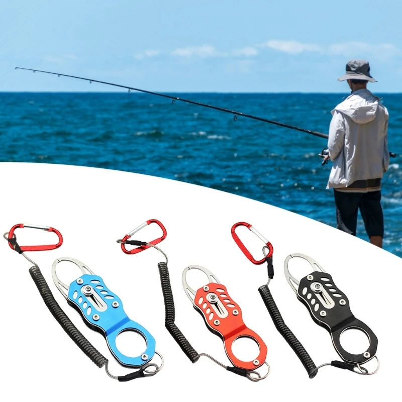 Stainless Fish Mouth Grabber with Coiled Lanyard Fishing Plier Fish Holder Fish Lip Fishing Accessories