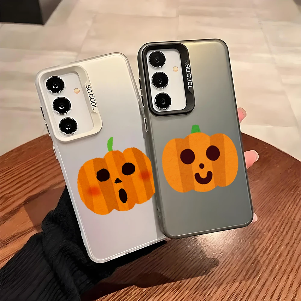 Silver IMD Case For Samsung A56 A36 A26 A24 5G A16 A14 A12 A32 A50 A70 A22 A54 A52 5G A06 4G Cover Cartoon Halloween Pumpkin