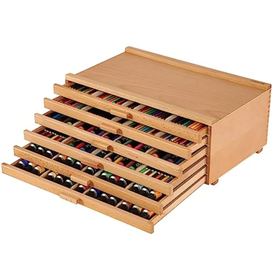 

Upgraded 6-Drawer Wood Artist Supply Storage Box with Removable Dividers Premium Beech Wood Art Storage Box Portable Organizer