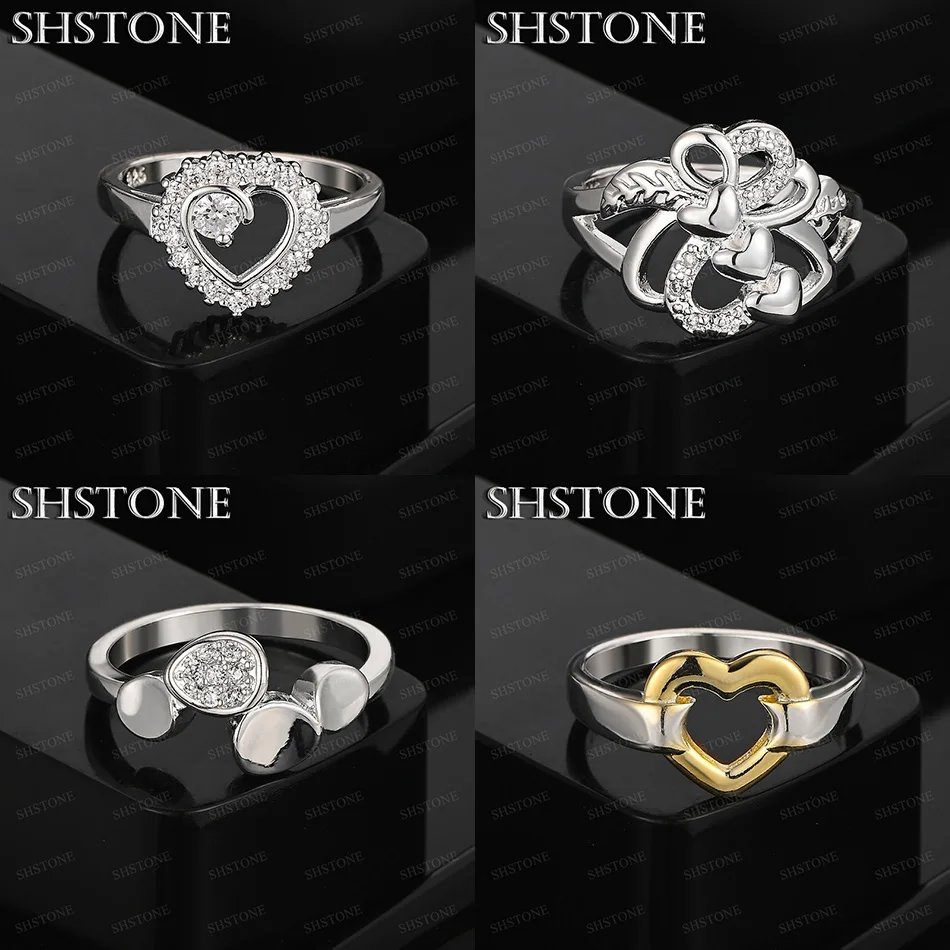 

Size 7-10 925 Sterling Silver AAA Zircon Gold Heart Round Ring For Men Women Birthday Wedding Party Jewelry Classic Accessories