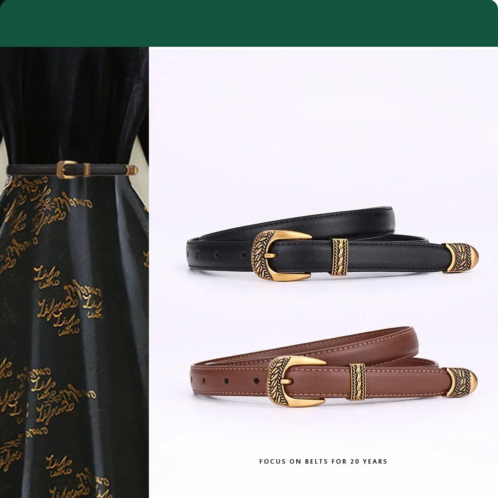 

Luxury Retro Carved Buckle Fashionable Belt Women's Brand Needle Buckle Versatile Black European and American New Belt