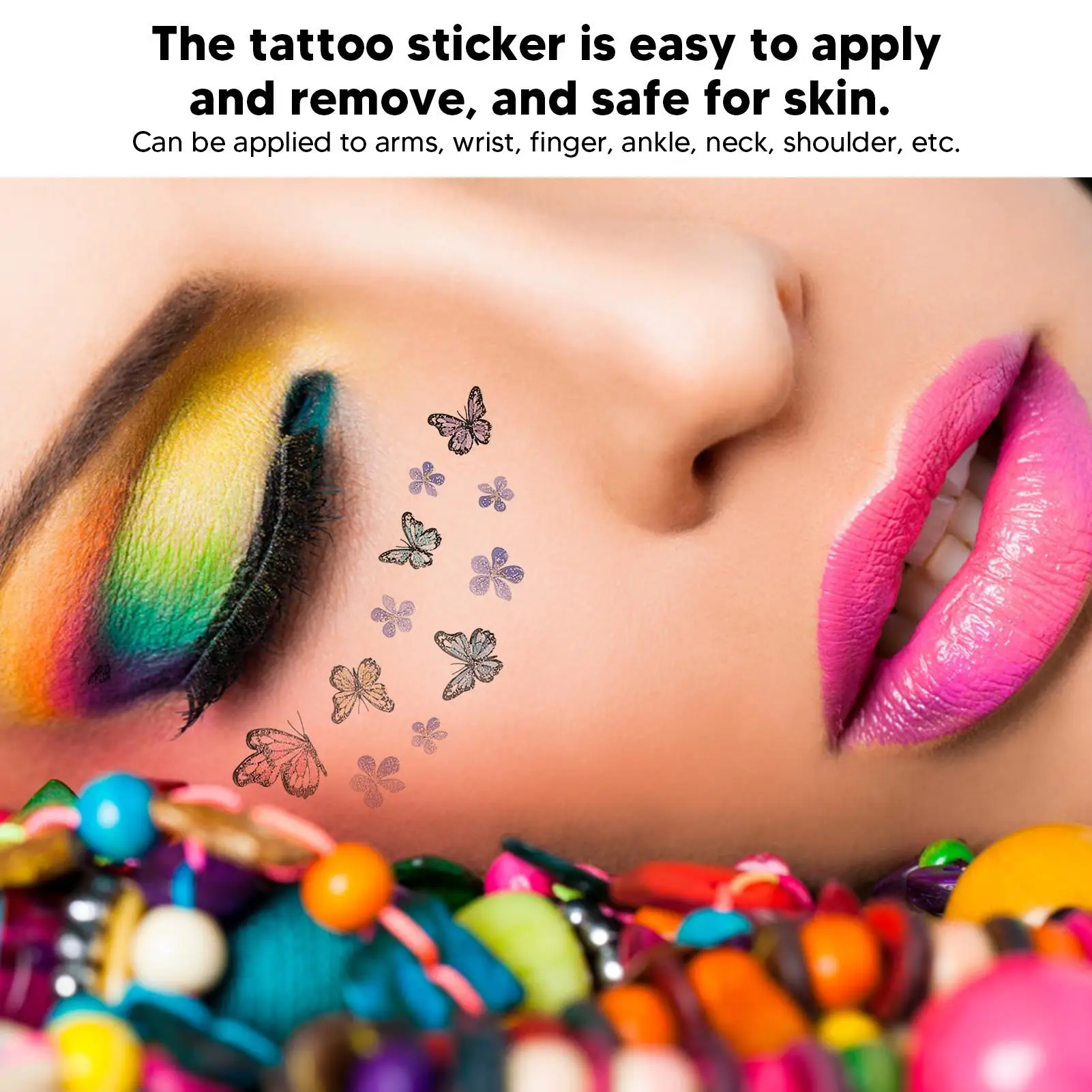 Autocollants de tatouage temporaire pour le visage, retrait facile, motifs vifs longue durée, couleurs vives, parfaits pour la fête d'halloween
