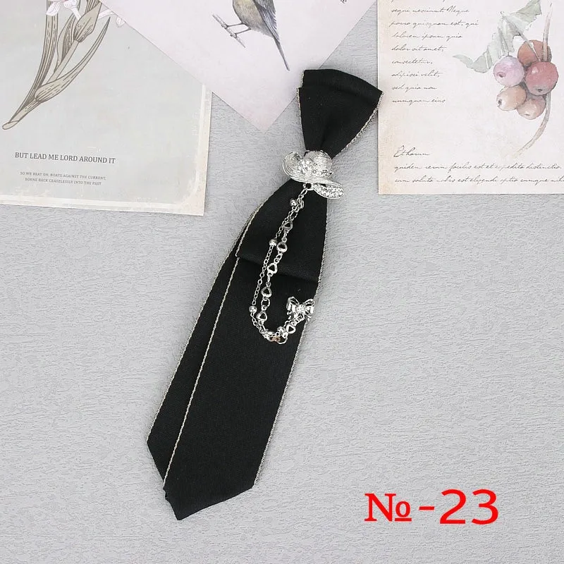 Handgemachte schwarze Band Krawatte Kristall Strass Schmuck Männer Shirts heiße neue Mädchen Jungen Kragen Krawatten Schuluniform Frauen Krawatte – Detail 24