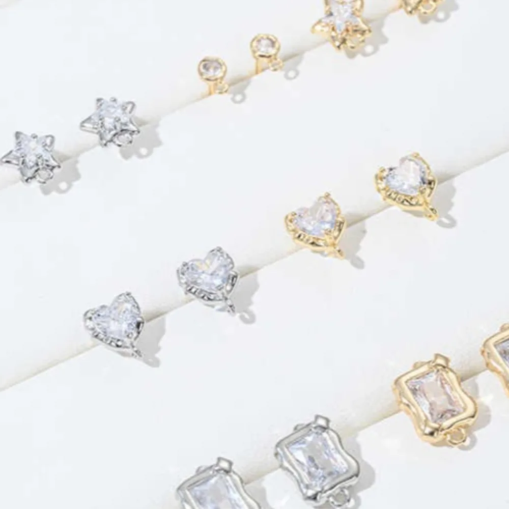 

Copper 14K Gold Color Zircon Lava Pentagram Peach Heart Rectangle Earrings Handmade DIY Ear Accessories